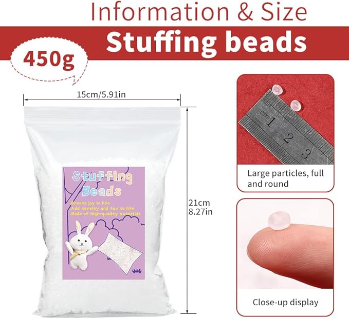 FTEVEN 450g / 15.9oz Stuffing Beads, Premium Plastic Weight Stuffed Beads, Polyethylene Filler Bead, Plastic Transparent Stuffing Bead for Filling Bean Bags, DIY Crafts