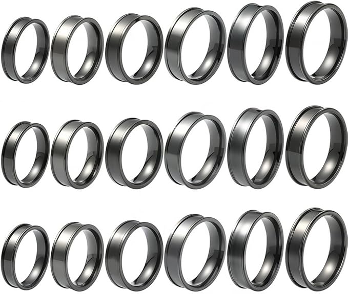 SUNNYCLUE 1 Box 6 Sizes 18Pcs Black Inlay Rings Stainless Steel Ring Blanks Kit Wide 6mm Metal Round Grooved Empty US Size 7/8/9/10/11/12 Finger Findings for Jewelry Making Craft Supplies Unisex Adult