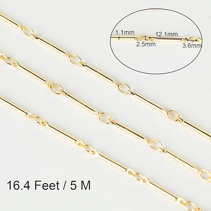 Jabogrii 16.4 Feet 18K Gold Plated Brass Chain for Jewelry Making Columnar Necklace Bracelet Jewelry Making Chains with Lobster Clasps and Open Jump Rings