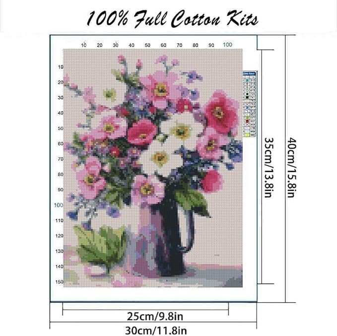 Flowers Stamped Cross Stitch Kits Flowers Cross Stitch Patterns,Dimensions Cross Stitch Kits Embroidery Kit Arts and Crafts for Beginners 15.7x11.8 inch