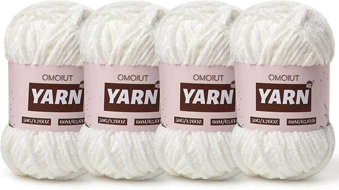 4 Packs Plush Chenille Chunky Crochet Yarn - Baby Yarn for Crocheting Soft - Velvet Yarns Knitting for Blankets Crafts - Fluffy Amigurumi Yarns 200g/262.5yds (4 Snow White)