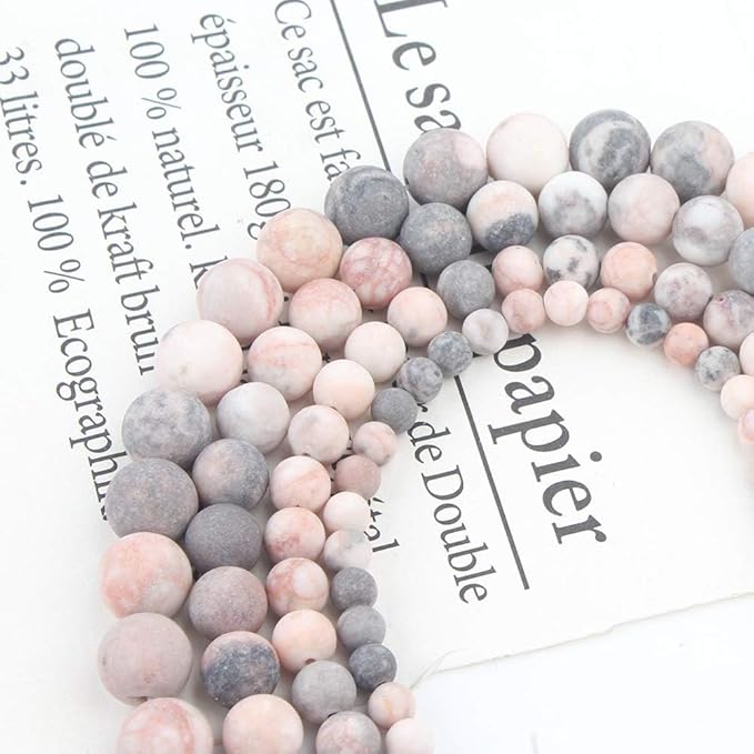 Stone Beads, 45pcs Matte Pink Zebra Jasper, 8mm Round Loose Beads for Jewelry Making, Bracelets, with Bag, String & Card