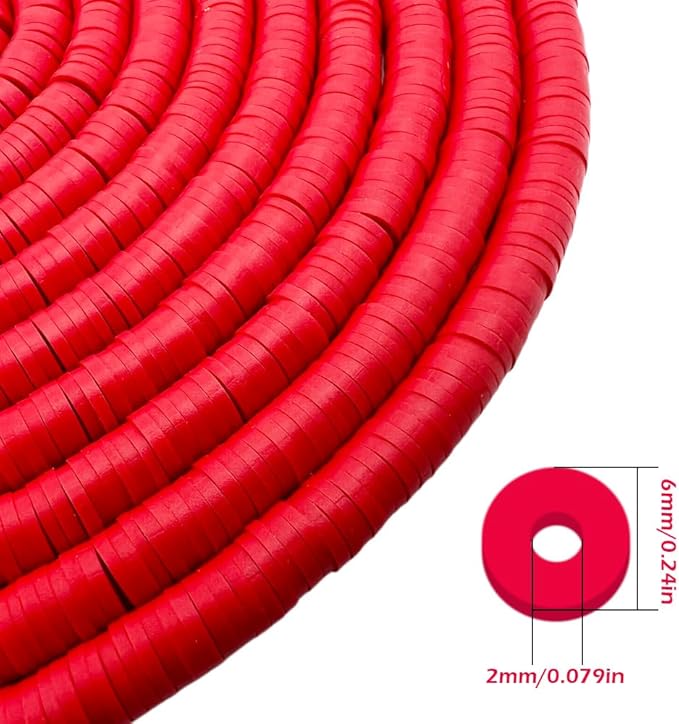 QiQnHngD 10 Strands Red Clay Beads for Friendship Bracelets, Heishi Beads for Bracelet Stack, Flat Spacers for Jewelry Making (Red)