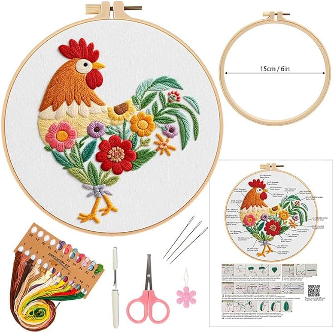 haootadiy beginner embroidery kit for adults, easy cross stitch kit for beginners and adults, full embroidery hoop kit with needles and thread included (pattern 12)