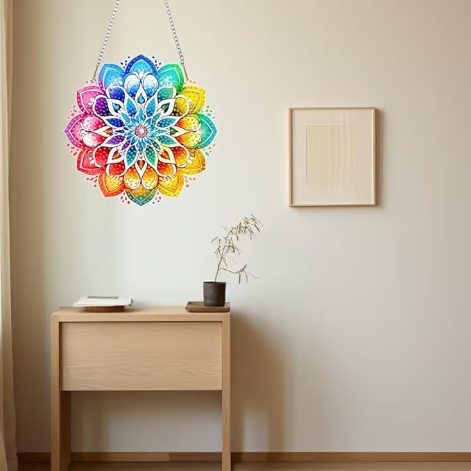 Masendp Mandala Hanging Diamond Art Kits for Adults, Special Shaped Colored Diamond Painting Pendant Ornaments Kit DIY Crystal Rhinestone Gem for Home Decoration and Gifts