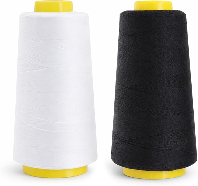 Mandala Crafts Black White Thread Cones for Machine and Hand Quilting - 4800 Yds 50 WT Multiple Purpose Mercerized 100% Cotton Threads for Sewing Machine Serger Embroidery