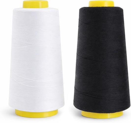 Mandala Crafts Black White Thread Cones for Machine and Hand Quilting - 4800 Yds 50 WT Multiple Purpose Mercerized 100% Cotton Threads for Sewing Machine Serger Embroidery
