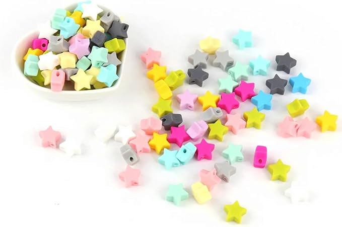 40PCS Five-Pointed Star Silicone Beads Mix Color Silicone Beads Bulk Spacer Beads Colorful Shaped Beads for DIY Craft Garland Keychain Lanyard Necklace Bracelet Jewelry Making Accessories