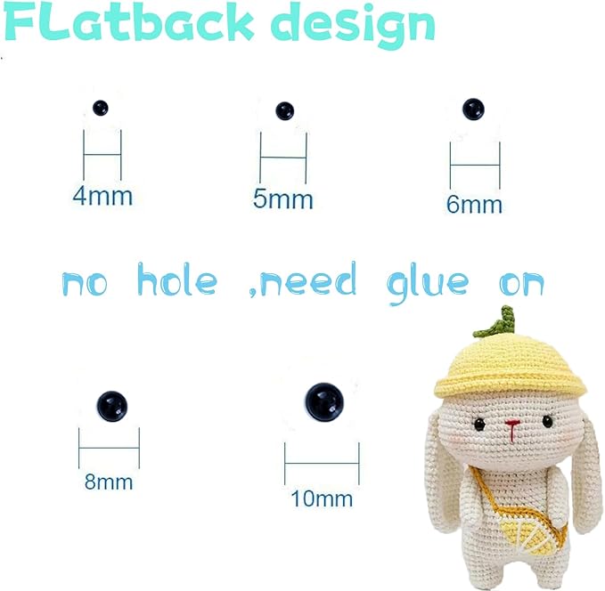 Zhbrchz 850pcs Round Black Plastic Doll Eyes 4mm 5mm 6mm 8mm 10mm Flatback Cabochon Button Eyeball Beads for Stuffed Animals Amigurumis Crochet Bears Crafts Making
