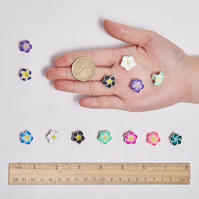 SUNNYCLUE 100Pcs 10 Color Polymer Clay Flower Beads Plumeria Spacer Loose Beads 15x8mm 5 Petal Summer Hawaii Floral Hawaiian Beach Spacer Charm Beads for Jewelry Earring Making Supplies DIY Craft