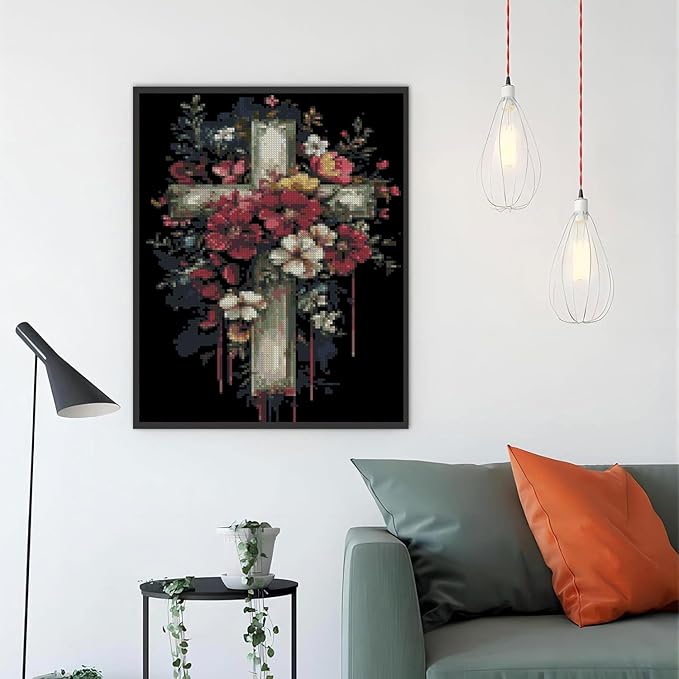 mybisymqq religious stamped cross stitch kits needlepoint counted cross stitch kits for beginners，full line diy cross stitch stitching kit for home decor cross stitch patterns 11.8x15.7 inches