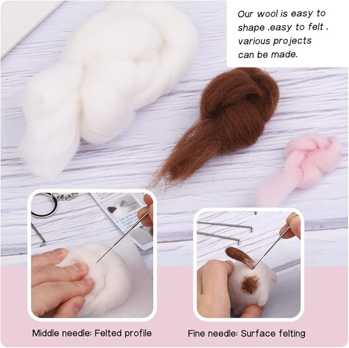 QMNNMA Needle Felting Kit for Beginners, DIY Wool Felt Materials Set, Animals Needle Felting Supplies and Instruction for Needle Felting Craft Project and DIY Handmade