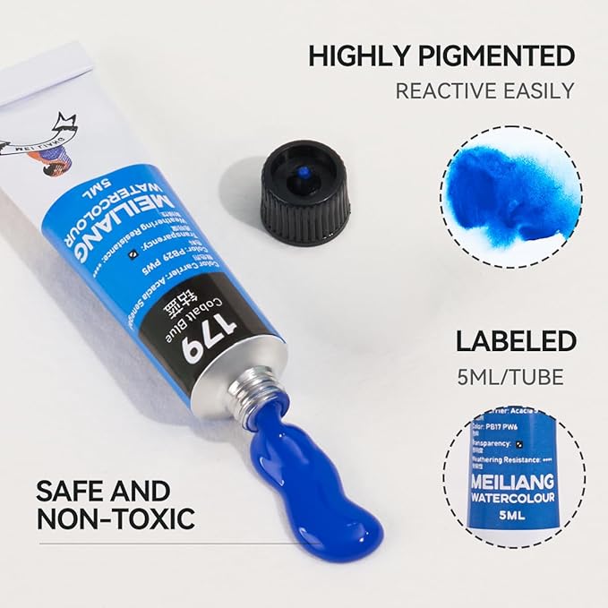 MeiLiang Watercolor Paint Set 36 Vibrant Colors 5ml (0.17-oz) Tube, Non-toxic Water Color Paints, Watercolors Painting Art Supplies, Painting Kits for Adults & Teens Beginners