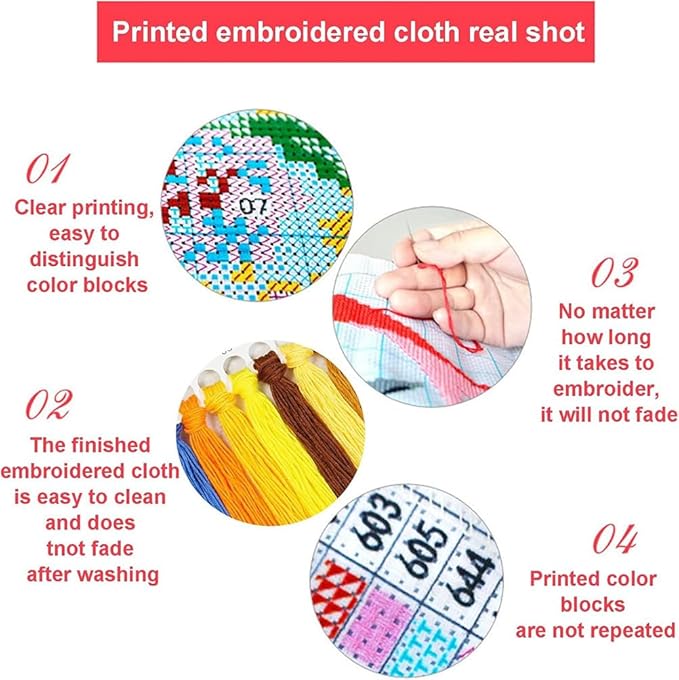 Meecaa Cross Stitch Kits 14 Count Stamped, Tree Bird Animal Building Fox Seasons Embroidery Kit with Accessories Pre Printed (Four Seasons)