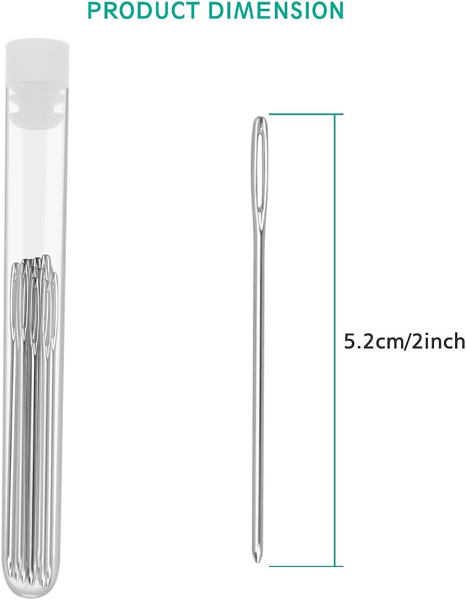 ERKOON 20 Pieces Large-Eye Blunt Needles 2inch Large Eye Sewing Needles Stainless Steel Stitching Needles with Clear Bottle for Leather Projects
