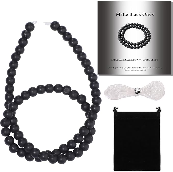 Stone Beads, 60pcs Matte Black Onyx, 6mm Round Loose Beads for Jewelry Making, Bracelets, with Bag, String & Card