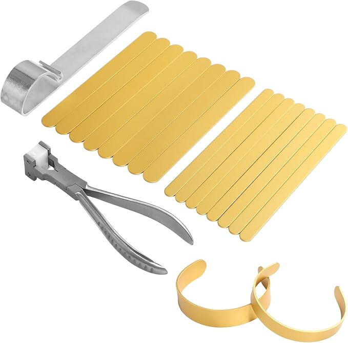 yeesport 18 Pcs Bracelet Making Kit, Includes 1 Bending Plier, 1 Bending Bar, and 16 Gold Bracelet Blanks, Bracelet Stamping Kit, DIY Jewelry Crafting Supplies