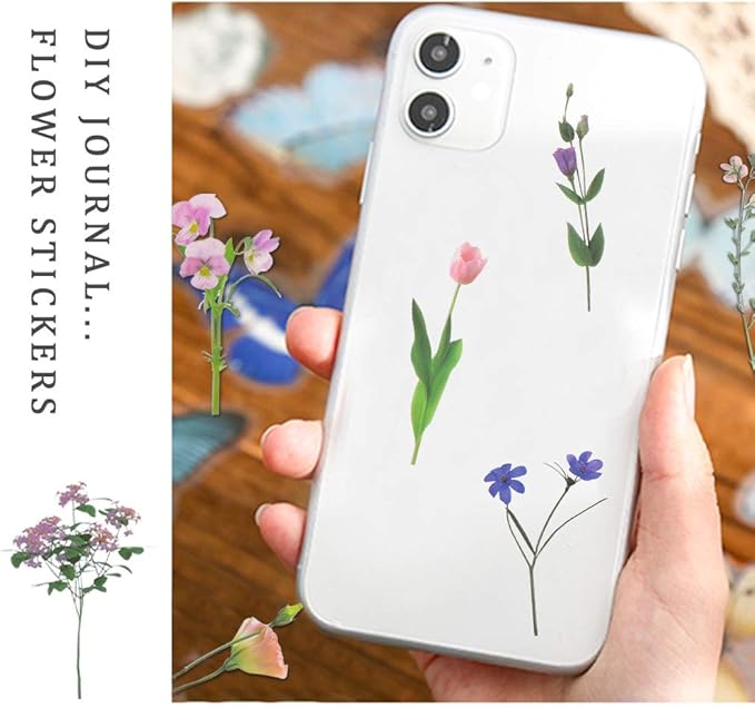 80 Pieces Natural Flower Stickers for Scrapbooking, Self-Adhesive Scrapbooking Stickers Supplies Journal for Adult Card Making Letters DIY (Style A)