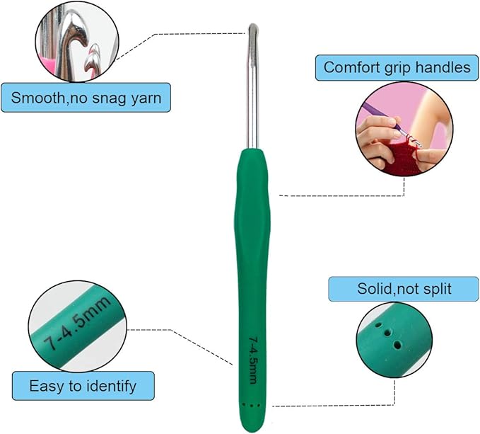 Mdoker Extra Long Crochet Hooks,Ergonomic Grip Soft Handles for Handmade DIY Crocheting,Crochet Hook Needles for Arthritic Hands,Size 7(4.5MM)