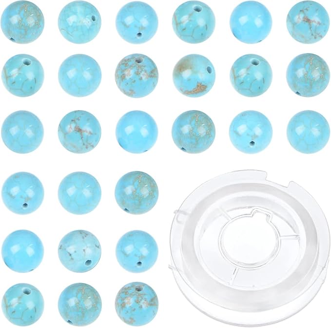 bymitel 8mm natural stabilized blue turquoise round beads gemstones genuine with 140pcs diy jewelry making unisex (8mm 140pcs, stabilized blue turquoise)