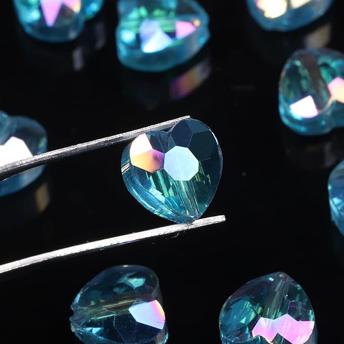70pcs 8mm Valentine's Day AB Blue Faceted Heart Beads for Jewelry Making Crystal Glass Beads for Bracelets Necklace Crafts, Friendship Bracelet Kit, Love Gifts