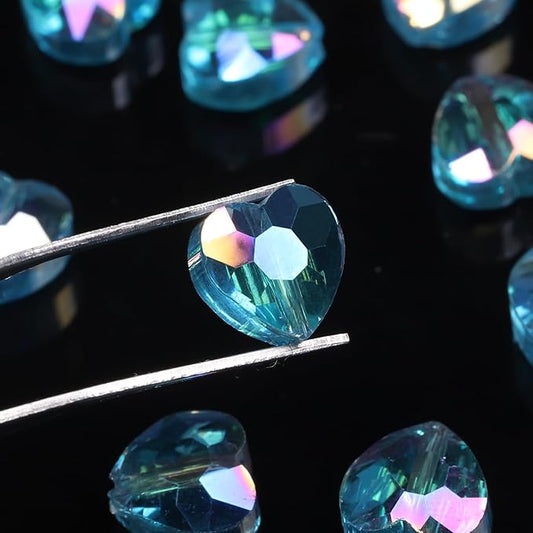 70pcs 8mm Valentine's Day AB Blue Faceted Heart Beads for Jewelry Making Crystal Glass Beads for Bracelets Necklace Crafts, Friendship Bracelet Kit, Love Gifts