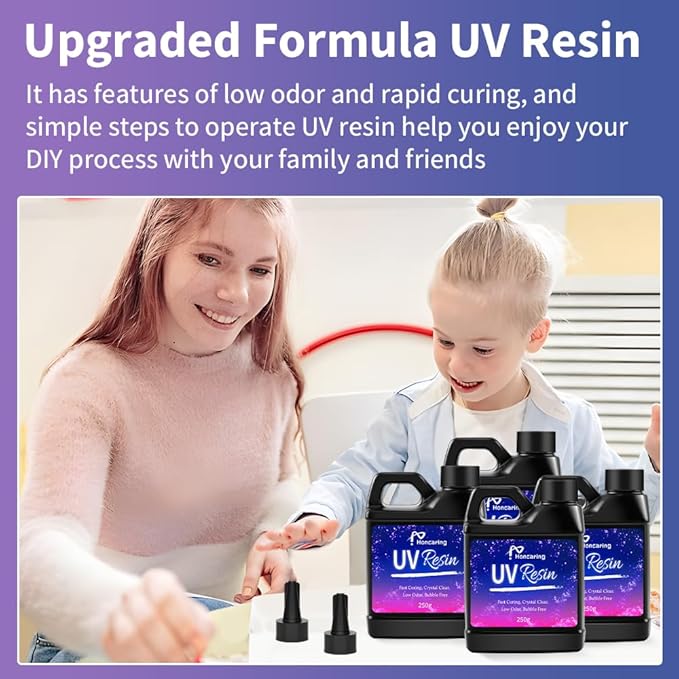 uv resin 1000g, hard type clear beginner-friendly kit, upgraded formula & crystal clear for jewlery making, art craft, 250g*4 resin uv kit for earring, pendant, diy