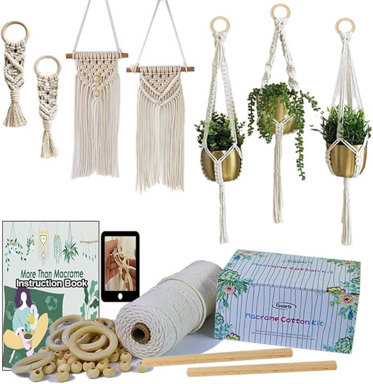 easy macrame kits for adults beginners supplier wood beads,rings,wooden dowel for macrame plant hangers,boho wall hanging with instruction book for starters christmas crafts for adults