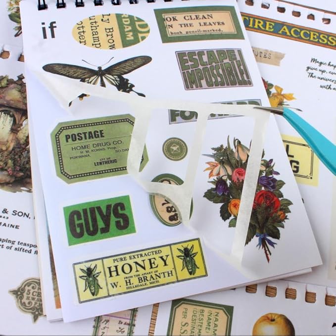 488PCS Vintage Scrapbook Stickers, 50 Sheets Precut Washi Stickers Book for Journaling, Green Ephemera for Junk Journal Supplies, Scrapbooking, Bujo, Collage, Adults Crafts Arts