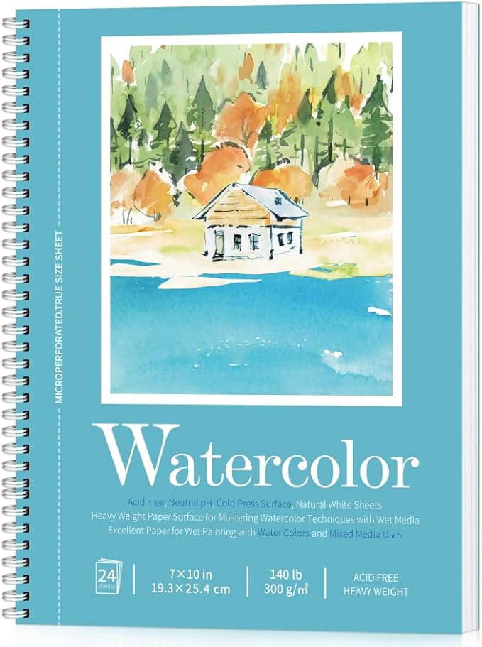 watercolor paper pad, watercolor sketchbook 7" x10” 140lb/300gsm, spiral bound water color pad journal and sketchbook for adults & kids, markers and art journaling