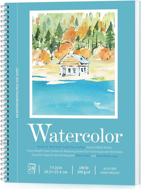 watercolor paper pad, watercolor sketchbook 7" x10” 140lb/300gsm, spiral bound water color pad journal and sketchbook for adults & kids, markers and art journaling