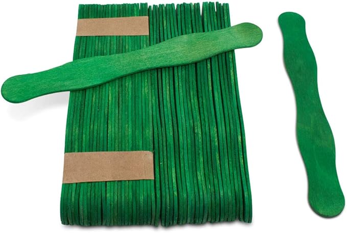 Wooden Green 8" Fan Handles, Wedding Programs, Paint Mixing, Pack 200, Jumbo Craft Popsicle Sticks for Auction Bid Paddles, Wooden Wavy Flat Stems for Any DIY Crafting Supplies Kit, by Woodpeckers