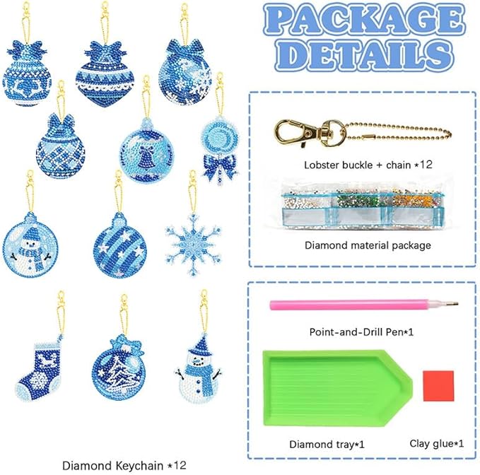 Diamond Painting Keychains Kits, Double Sided Diamond Art Keyrings for Adults, DIY Art Key Rings Ornaments Kits