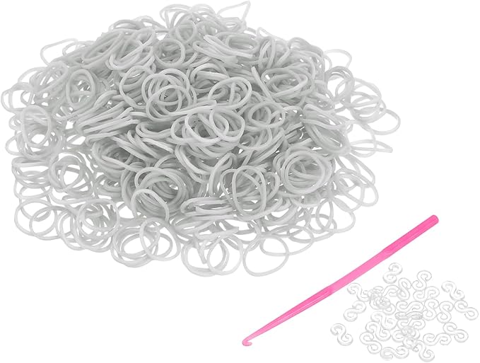 uxcell 600Pcs Loom Rubber Band Kit with 25Pcs S-Clips and 1Pcs Hook, Gray