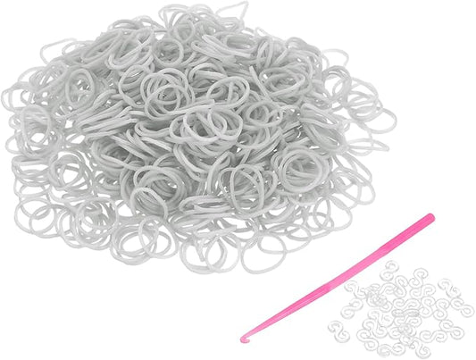 uxcell 600Pcs Loom Rubber Band Kit with 25Pcs S-Clips and 1Pcs Hook, Gray
