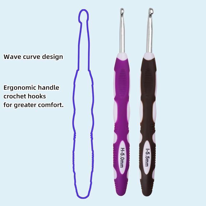 5mm 5.5mm Crochet Hook, Smooth Metal Head and Soft Rubber Grip Extra Long Ergonomic Crochet Hooks for Arthritic Hands, Beginners and Crochet Enthusiast