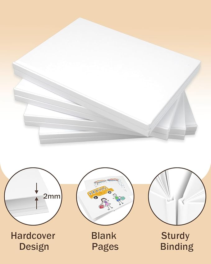 Dynta Blank Hardcover Book A5(6.2x8.3Inch), 15 Pack Blank Books for Kids to Write Stories Sketch White Hardcover Sketchbook Journal for Writing Drawing Creating, 40 Pages (20 Sheets) for Each book