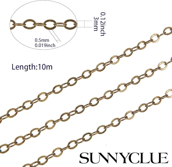 SUNNYCLUE DIY 33 Feet Antique Bronze Curb Cable Chain Link Necklace Small Width 3mm 30 Brass Lobster Claw Clasps, 100 Brass Jump Rings Antique Bronze Jewelry Chain for Jewelry Bracelet Necklace Making