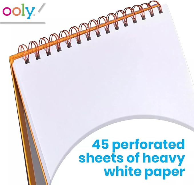 OOLY Sketch and Show Standing Sketchbook, 45 Large 10.5 x 8 Perforated Pages, 120 GSM/ 32lb Perfect for Markers and Colored Pencils - Pets at Play