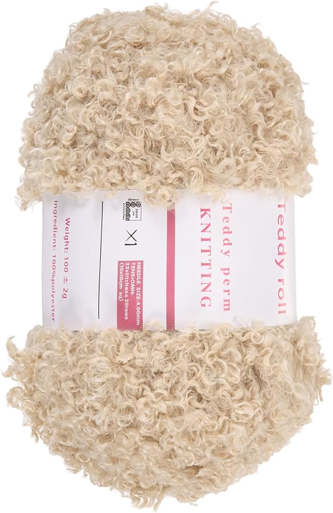 MECCANIXITY Fur Yarn Soft Fluffy Chunky Yarn Fuzzy Eyelash Yarn Light Brown for Crocheting Knit Clothes Bag - 55Yard/50m, 3.37ozx1