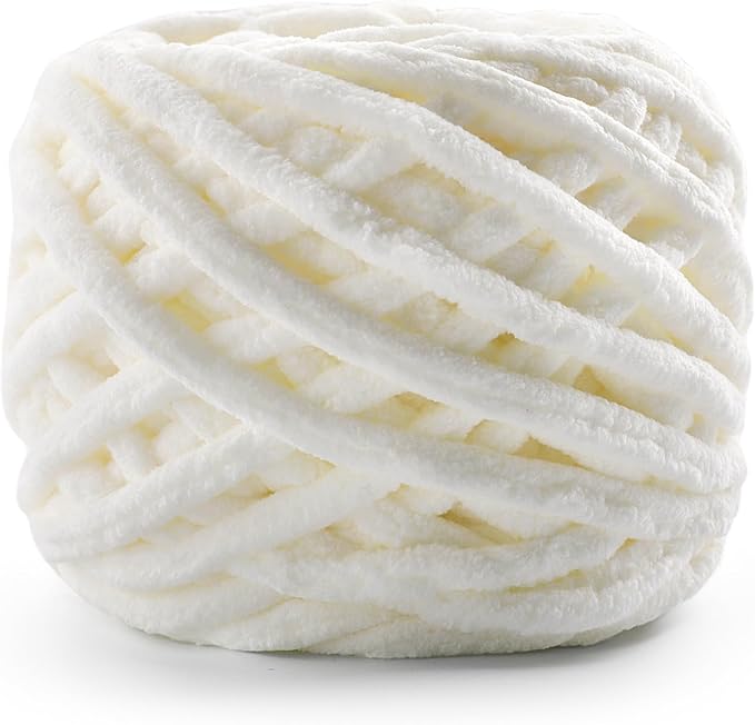 Chunky Chenille Yarn for Crocheting, Fluffy Baby Blanket Yarn for Crochet Sweater Shawl Scarf Gloves, Super Soft Amigurumi Plush Yarn 74yards/3.5 Oz (Milk White)