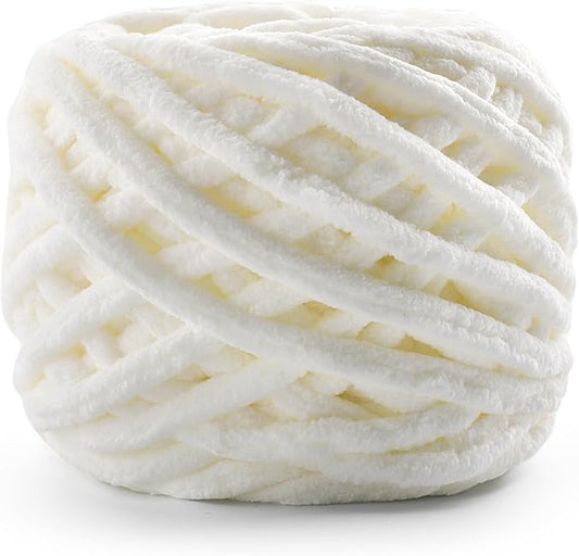 Chunky Chenille Yarn for Crocheting, Fluffy Baby Blanket Yarn for Crochet Sweater Shawl Scarf Gloves, Super Soft Amigurumi Plush Yarn 74yards/3.5 Oz (Milk White)