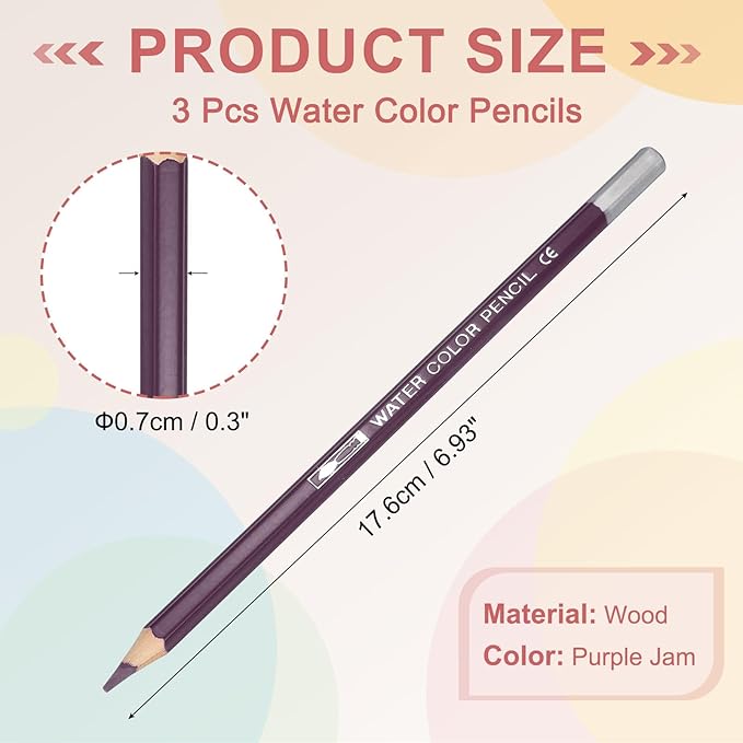 PATIKIL Watercolor Pencils, Purple Jam Color Pencil Set Sketch Coloring Drawing Colored Pencils Bulk Artist Drawing Supplies for Adult Coloring Book Blending, 3 Pcs