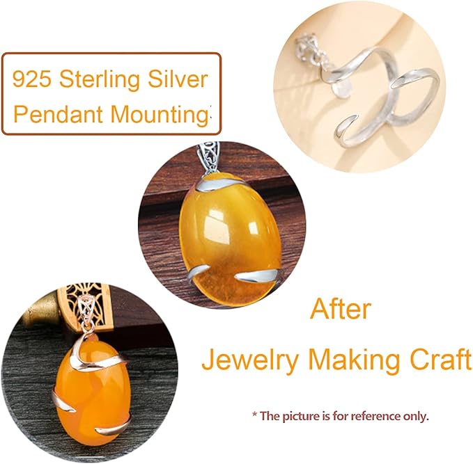 925 Sterling Silver Pendant Blank for Irregular Shape Gemstones 22X28mm Pendant Setting Base for DIY Jewelry Making