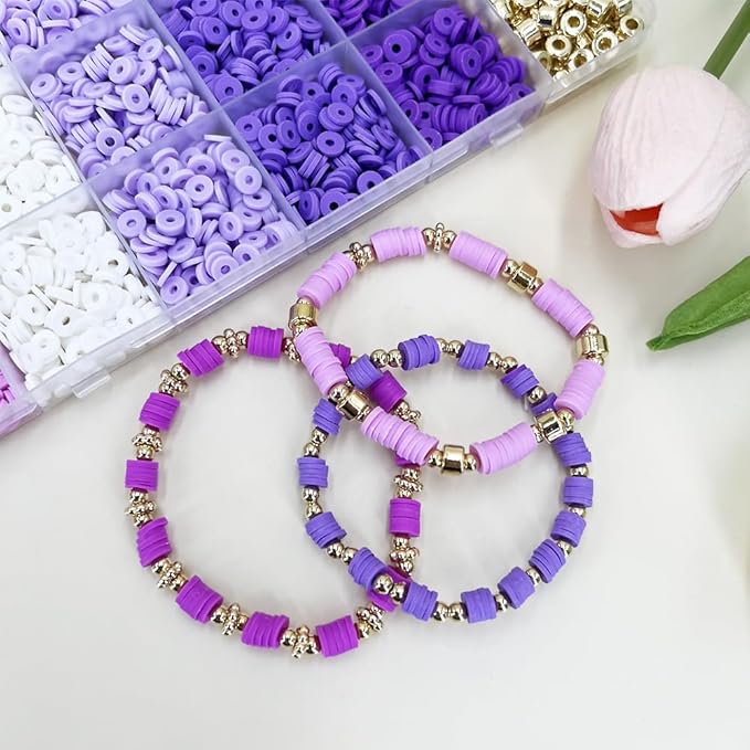 MIIIM Purple Clay Beads Kit for Bracelets Making, Heishi Beads, Clay Charms and Gold Spacer Beads for Jewelry Making, Friendship Bracelet Beads Kit for Crafts, Concert, Raves, Gifts