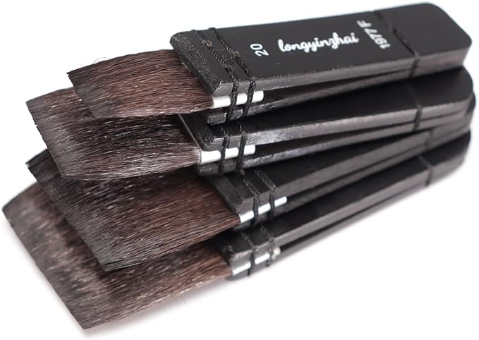 Hake Brushes Set of 4 (20,30,40,50) - Squirrel Blend Watercolor Brushes - Stained Birch Short Handle - Ideal for Washes (Ferrous, Small Size (Clothes Etc))