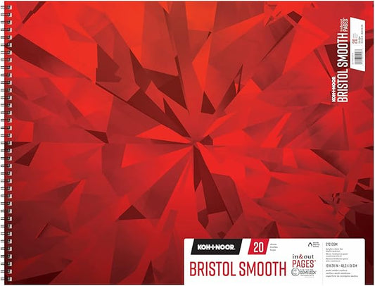 Koh-I-Noor 19" x 24" Bristol Smooth Bright White Paper Pad with In and Out Pages, 270 GSM, Side Wire-Bound, 20 Sheets per Pad (26170412613)
