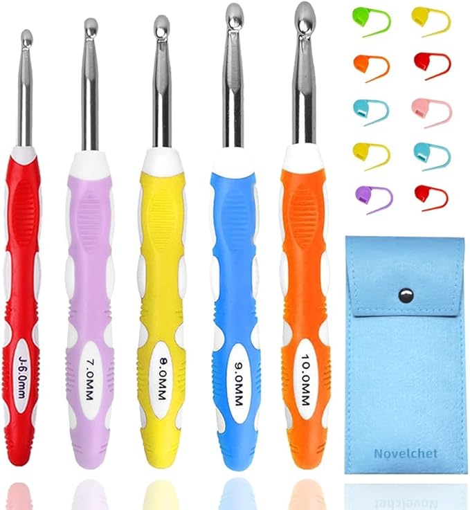 Novelchet Large Crochet Hooks 5 Sizes Crochet Hook Set,6.5mm 7.0mm 8.0mm 9.0mm 10.0mm Crochet Needle