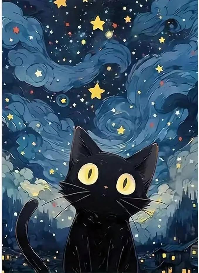 GEMFAMILY Black Cat Diamond Painting Kits for Adults, 5D Full Drill Diamond Art Kits for Beginner, DIY Paint with Diamonds Gem Art for Home Wall Decor 12 X 16inch