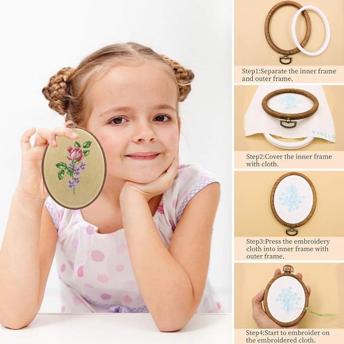 guofa 11'' oval embroidery hoop for cross stitch, 2pcs imitated wood pastic hoops for arts hanging decoration
